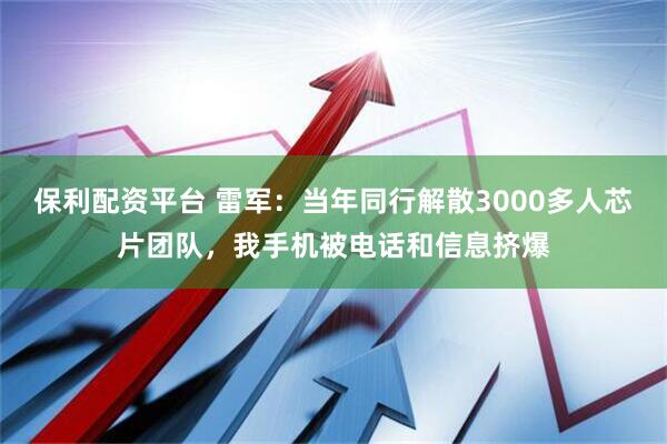 保利配资平台 雷军：当年同行解散3000多人芯片团队，我手机被电话和信息挤爆